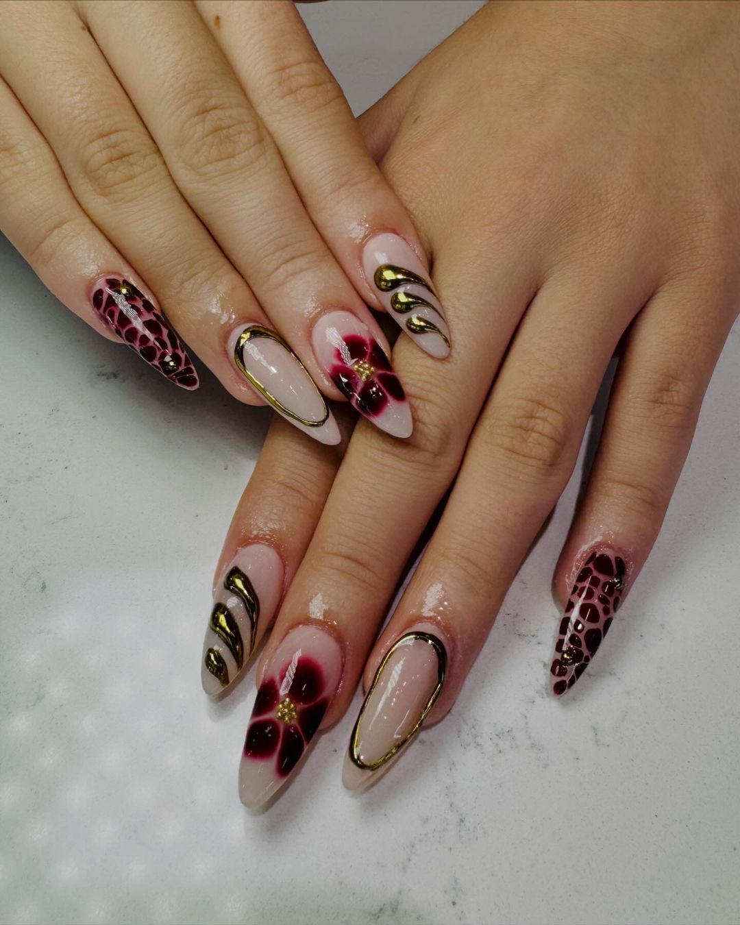 Long acrylic nails with ombre design - GoldenOne Nail Lounge Canton GA gallery